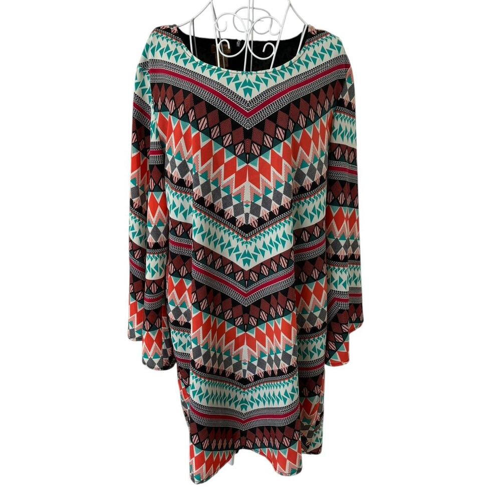 Wrangler Bell Sleeve Aztec Print Dress Size Large Midi Length
